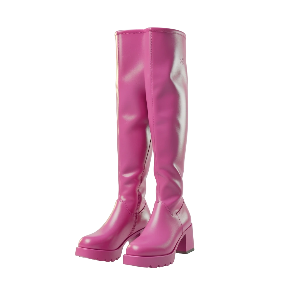 Pink Vinyl Thigh-High Boots