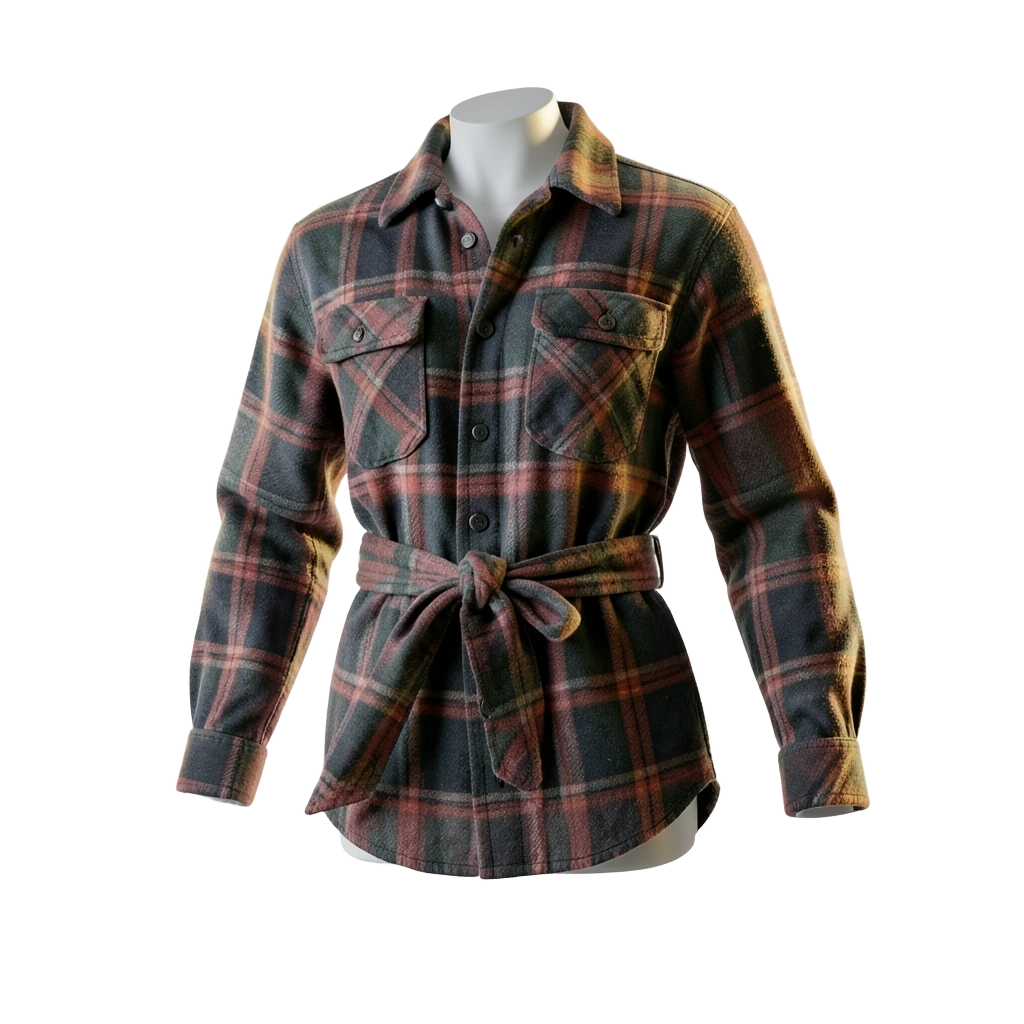 Plaid Flannel Shirt Tied at Waist
