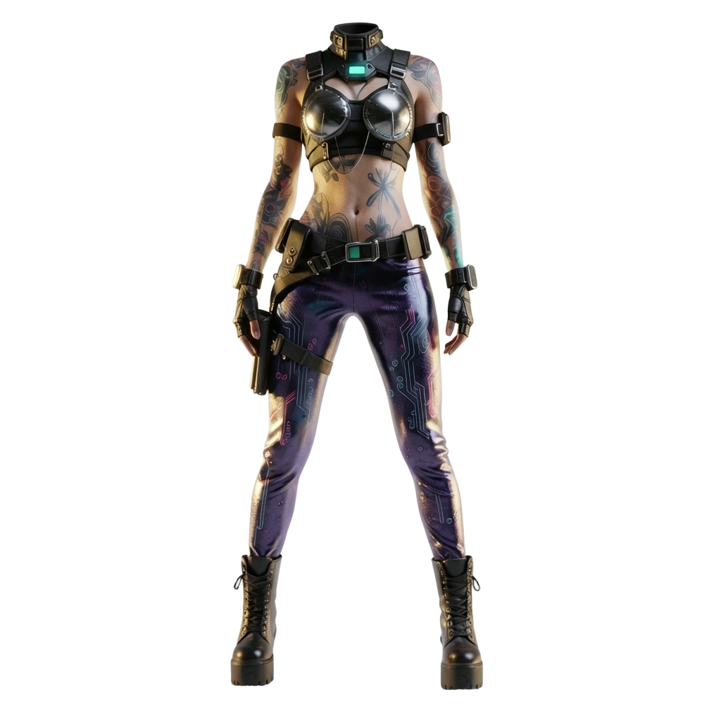 Cyberpunk look with bikini top and boots
