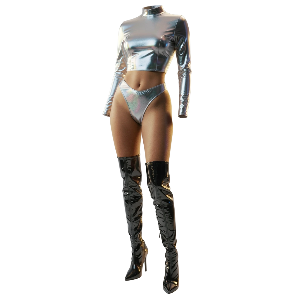 Silver metallic bodysuit with boots