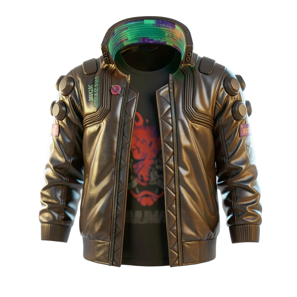 Golden bomber with neon visor